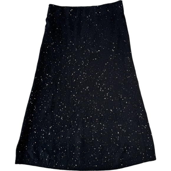 NWT Loft black sequin embroidered pull on knit midi skirt size S - Picture 1 of 10